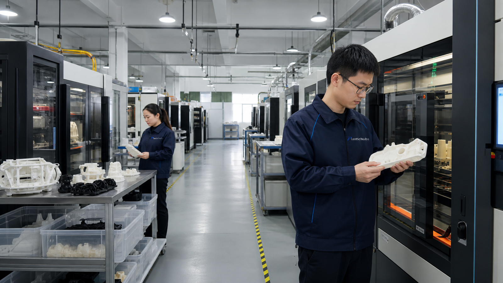 PlasticHubs Chinese engineers inside a plastic additive manufacturing center
