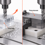 CNC milling comparison showing acrylic edge finishing and polycarbonate chip-control priorities